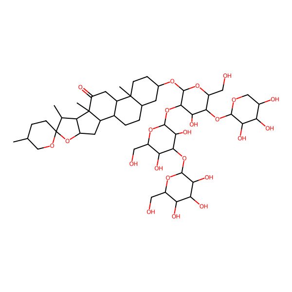 2D Structure of 16-[3-[3,5-Dihydroxy-6-(hydroxymethyl)-4-[3,4,5-trihydroxy-6-(hydroxymethyl)oxan-2-yl]oxyoxan-2-yl]oxy-4-hydroxy-6-(hydroxymethyl)-5-(3,4,5-trihydroxyoxan-2-yl)oxyoxan-2-yl]oxy-5',7,9,13-tetramethylspiro[5-oxapentacyclo[10.8.0.02,9.04,8.013,18]icosane-6,2'-oxane]-10-one