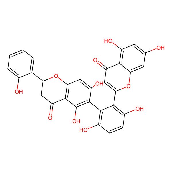 2D Structure of 2-[2-[(2S)-5,7-dihydroxy-2-(2-hydroxyphenyl)-4-oxo-2,3-dihydrochromen-6-yl]-3,6-dihydroxyphenyl]-5,7-dihydroxychromen-4-one
