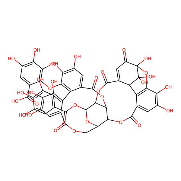 2D Structure of 2-[[(7R,8S,10R,28S,29R)-1,16,17,18,22,23,34,35,39,39-decahydroxy-2,5,13,26,31-pentaoxo-8-(3,4,5-trihydroxybenzoyl)oxy-6,9,12,27,30,40-hexaoxaoctacyclo[34.3.1.04,38.07,28.010,29.014,19.020,25.032,37]tetraconta-3,14,16,18,20,22,24,32,34,36-decaen-21-yl]oxy]-3,4,5-trihydroxybenzoic acid