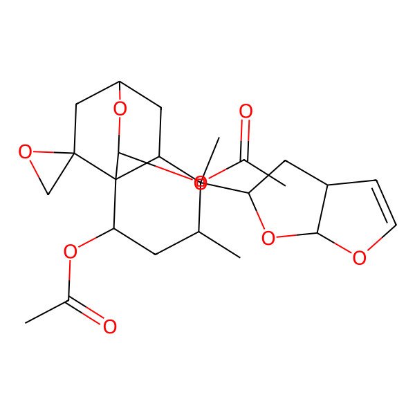 2D Structure of [5-(3a,4,5,6a-Tetrahydrofuro[2,3-b]furan-5-yl)-10-acetyloxy-4,5-dimethylspiro[9-oxatricyclo[6.2.2.01,6]dodecane-11,2'-oxirane]-2-yl] acetate