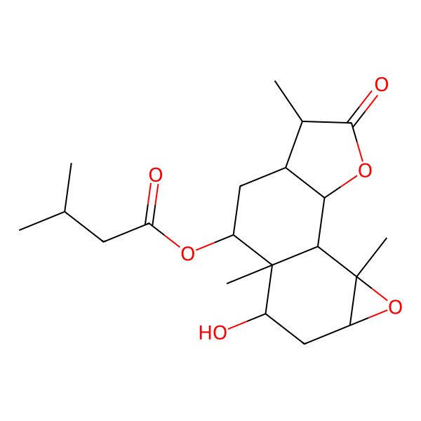 2D Structure of [(1S,2S,5S,8R,9R,10S,12R,14S)-10-hydroxy-5,9,14-trimethyl-4-oxo-3,13-dioxatetracyclo[7.5.0.02,6.012,14]tetradecan-8-yl] 3-methylbutanoate