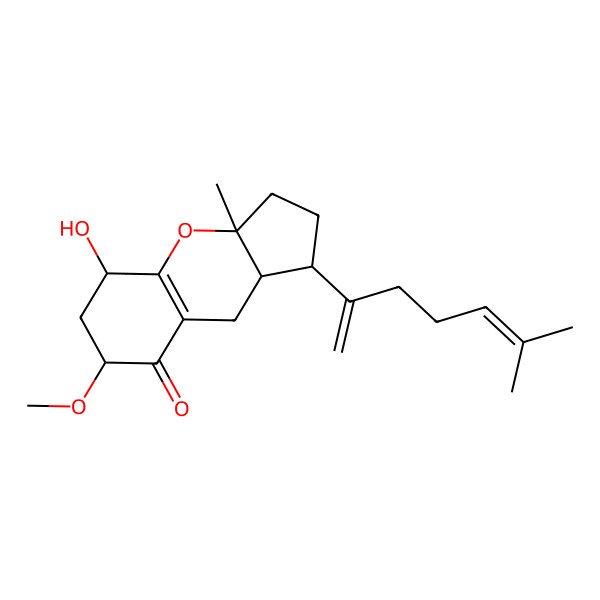 2D Structure of (1R,3aR,5R,7S,9aS)-5-hydroxy-7-methoxy-3a-methyl-1-(6-methylhepta-1,5-dien-2-yl)-1,2,3,5,6,7,9,9a-octahydrocyclopenta[b]chromen-8-one