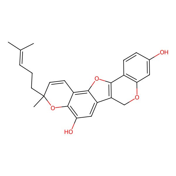 2D Structure of (17R)-17-methyl-17-(4-methylpent-3-enyl)-4,12,18-trioxapentacyclo[11.8.0.02,11.05,10.014,19]henicosa-1(21),2(11),5(10),6,8,13,15,19-octaene-7,20-diol