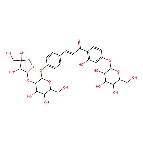 2D Structure of (E)-3-[4-[(2S,3R,4S,5S,6R)-3-[(2S,3R,4R)-3,4-dihydroxy-4-(hydroxymethyl)oxolan-2-yl]oxy-4,5-dihydroxy-6-(hydroxymethyl)oxan-2-yl]oxyphenyl]-1-[2-hydroxy-4-[(2S,3R,4S,5S,6R)-3,4,5-trihydroxy-6-(hydroxymethyl)oxan-2-yl]oxyphenyl]prop-2-en-1-one