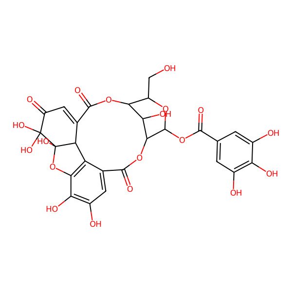 2D Structure of [(1S,8R,9S,18R,19S,21R,22S)-7,7,8,12,13,22-hexahydroxy-21-(hydroxymethyl)-3,6,16-trioxo-2,17,20,23-tetraoxapentacyclo[16.3.1.18,11.04,9.010,15]tricosa-4,10,12,14-tetraen-19-yl] 3,4,5-trihydroxybenzoate