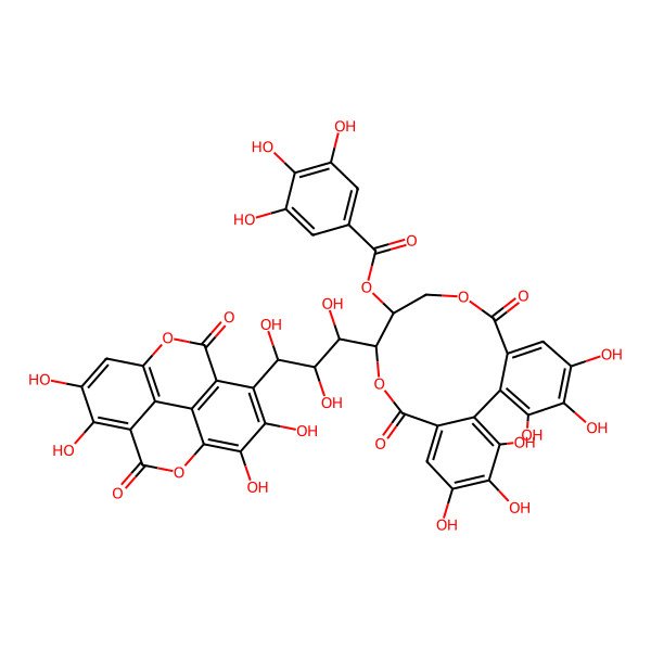 2D Structure of [(10R,11S)-3,4,5,17,18,19-hexahydroxy-8,14-dioxo-10-[(1S,2S,3R)-1,2,3-trihydroxy-3-(6,7,12,13-tetrahydroxy-3,10-dioxo-2,9-dioxatetracyclo[6.6.2.04,16.011,15]hexadeca-1(15),4(16),5,7,11,13-hexaen-5-yl)propyl]-9,13-dioxatricyclo[13.4.0.02,7]nonadeca-1(19),2,4,6,15,17-hexaen-11-yl] 3,4,5-trihydroxybenzoate