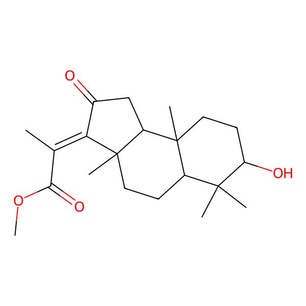 2D Structure of Methyl 2-(7-hydroxy-3a,6,6,9a-tetramethyl-2-oxo-1,4,5,5a,7,8,9,9b-octahydrocyclopenta[a]naphthalen-3-ylidene)propanoate