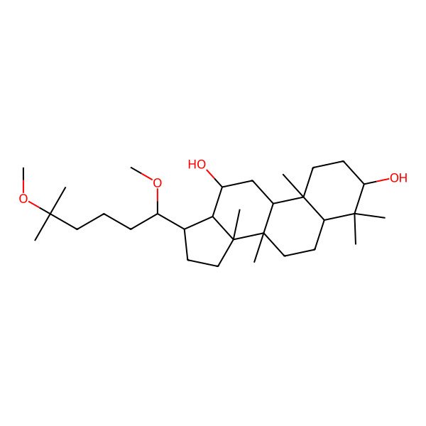 2D Structure of (3S,5R,8R,9R,10R,12R,13R,14R,17S)-17-[(1S)-1,5-dimethoxy-5-methylhexyl]-4,4,8,10,14-pentamethyl-2,3,5,6,7,9,11,12,13,15,16,17-dodecahydro-1H-cyclopenta[a]phenanthrene-3,12-diol