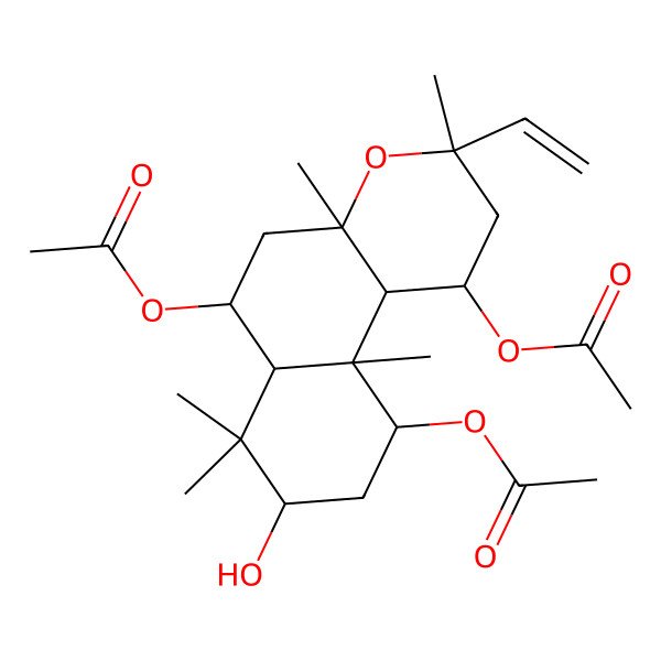 2D Structure of (1,6-diacetyloxy-3-ethenyl-8-hydroxy-3,4a,7,7,10a-pentamethyl-2,5,6,6a,8,9,10,10b-octahydro-1H-benzo[f]chromen-10-yl) acetate