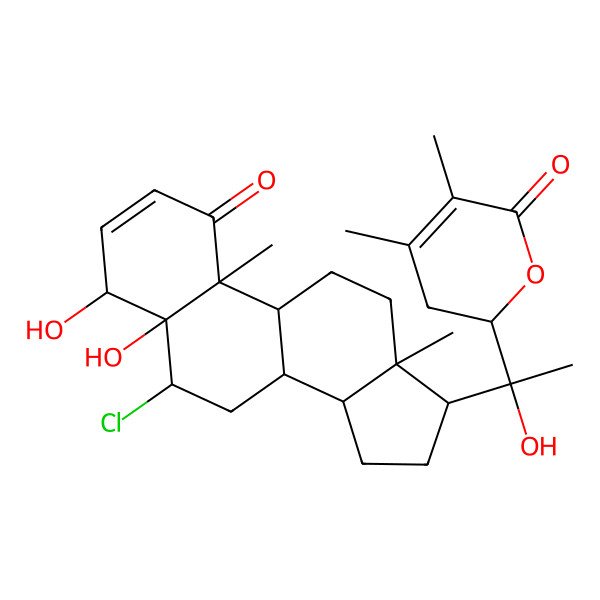 2D Structure of (2R)-2-[(1R)-1-[(4S,5R,6S,8S,9S,10R,13S,14S,17S)-6-chloro-4,5-dihydroxy-10,13-dimethyl-1-oxo-6,7,8,9,11,12,14,15,16,17-decahydro-4H-cyclopenta[a]phenanthren-17-yl]-1-hydroxyethyl]-4,5-dimethyl-2,3-dihydropyran-6-one