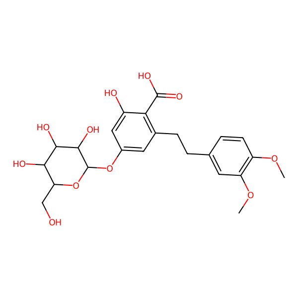 2D Structure of 2-[2-(3,4-dimethoxyphenyl)ethyl]-6-hydroxy-4-[(2S,3R,4S,5S,6R)-3,4,5-trihydroxy-6-(hydroxymethyl)oxan-2-yl]oxybenzoic acid