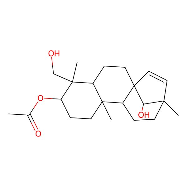 2D Structure of [(1R,4S,5S,6R,9S,10S,13R,16S)-16-hydroxy-5-(hydroxymethyl)-5,9,13-trimethyl-6-tetracyclo[11.2.1.01,10.04,9]hexadec-14-enyl] acetate