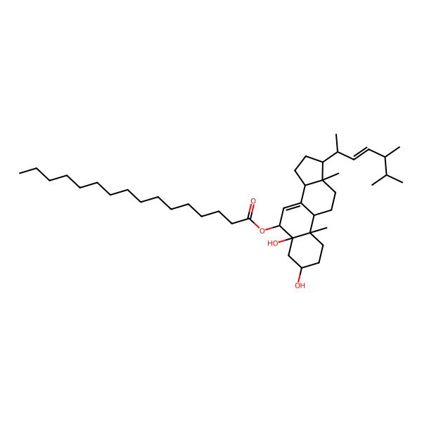 2D Structure of [17-(5,6-Dimethylhept-3-en-2-yl)-3,5-dihydroxy-10,13-dimethyl-1,2,3,4,6,9,11,12,14,15,16,17-dodecahydrocyclopenta[a]phenanthren-6-yl] hexadecanoate