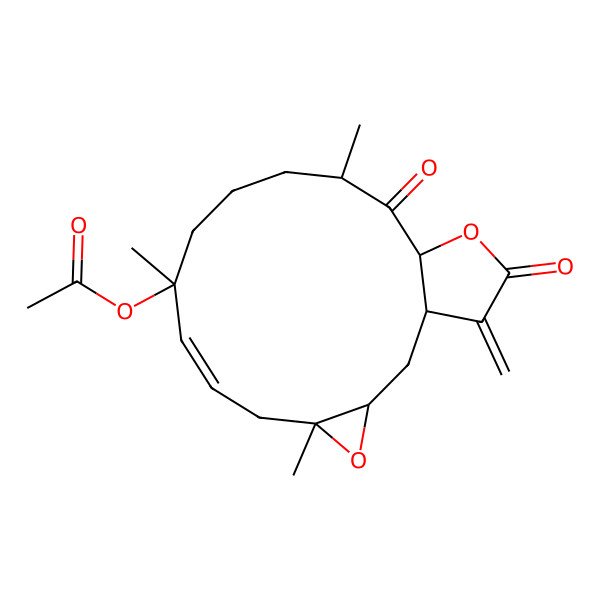 2D Structure of [(1R,3S,5S,7E,9S,13S,15S)-5,9,13-trimethyl-18-methylidene-14,17-dioxo-4,16-dioxatricyclo[13.3.0.03,5]octadec-7-en-9-yl] acetate