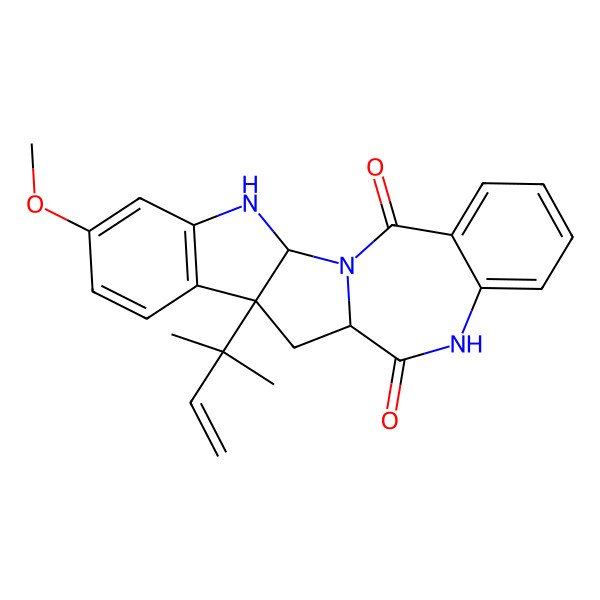 2D Structure of 6-Methoxy-10-(2-methylbut-3-en-2-yl)-1,3,14-triazapentacyclo[10.9.0.02,10.04,9.015,20]henicosa-4(9),5,7,15,17,19-hexaene-13,21-dione