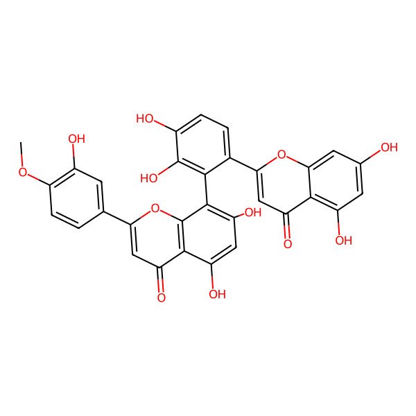 2D Structure of 8-[6-(5,7-Dihydroxy-4-oxochromen-2-yl)-2,3-dihydroxyphenyl]-5,7-dihydroxy-2-(3-hydroxy-4-methoxyphenyl)chromen-4-one
