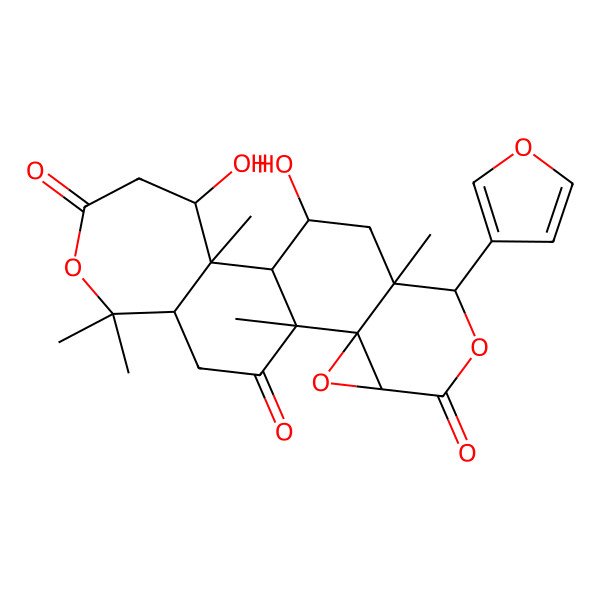 2D Structure of (1R,2R,4S,7S,8S,10S,11R,12R,13S,18R)-7-(furan-3-yl)-10,13-dihydroxy-1,8,12,17,17-pentamethyl-3,6,16-trioxapentacyclo[9.9.0.02,4.02,8.012,18]icosane-5,15,20-trione