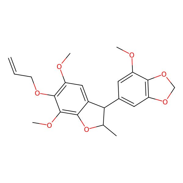 2D Structure of 6-[(2S,3R)-5,7-dimethoxy-2-methyl-6-prop-2-enoxy-2,3-dihydro-1-benzofuran-3-yl]-4-methoxy-1,3-benzodioxole