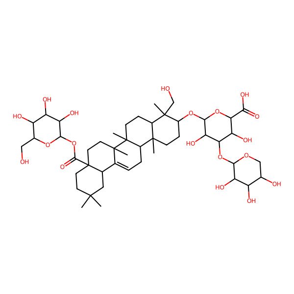 2D Structure of (2S,3S,4S,5R,6R)-6-[[(3S,4R,4aR,6aR,6bS,8aS,12aR,14aR,14bR)-4-(hydroxymethyl)-4,6a,6b,11,11,14b-hexamethyl-8a-[(2S,3R,4S,5S,6R)-3,4,5-trihydroxy-6-(hydroxymethyl)oxan-2-yl]oxycarbonyl-1,2,3,4a,5,6,7,8,9,10,12,12a,14,14a-tetradecahydropicen-3-yl]oxy]-3,5-dihydroxy-4-[(2S,3R,4S,5R)-3,4,5-trihydroxyoxan-2-yl]oxyoxane-2-carboxylic acid