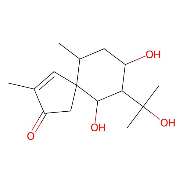 2D Structure of 8,10-Dihydroxy-9-(2-hydroxypropan-2-yl)-3,6-dimethylspiro[4.5]dec-3-en-2-one