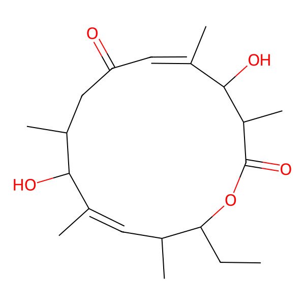 2D Structure of (3S,4R,5E,9S,10R,11E,13S,14S)-14-ethyl-4,10-dihydroxy-3,5,9,11,13-pentamethyl-1-oxacyclotetradeca-5,11-diene-2,7-dione