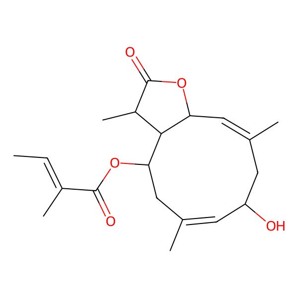 2D Structure of (8-hydroxy-3,6,10-trimethyl-2-oxo-3a,4,5,8,9,11a-hexahydro-3H-cyclodeca[b]furan-4-yl) 2-methylbut-2-enoate