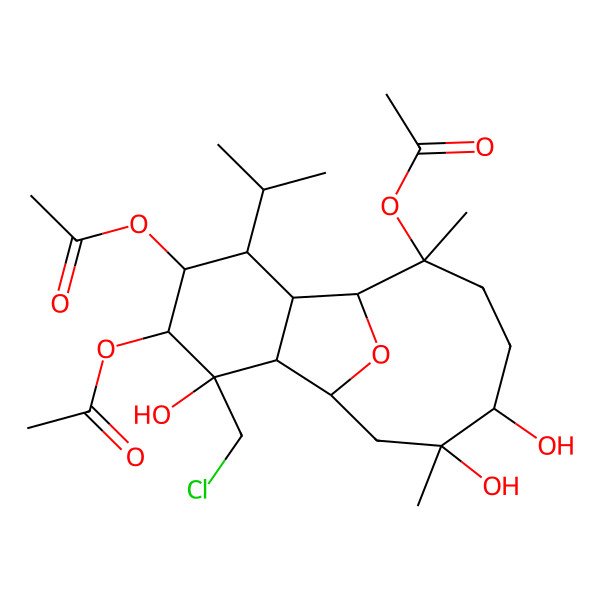 2D Structure of [(1R,2R,3R,4S,5S,6R,7S,8R,10S,11R,14R)-5,14-diacetyloxy-6-(chloromethyl)-6,10,11-trihydroxy-10,14-dimethyl-3-propan-2-yl-15-oxatricyclo[6.6.1.02,7]pentadecan-4-yl] acetate