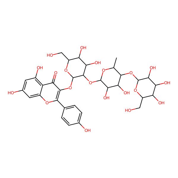 2D Structure of 3-[(2S,3R,4S,5S,6S)-3-[(2S,3S,4S,5R,6S)-3,4-dihydroxy-6-methyl-5-[(2S,3R,5S,6S)-3,4,5-trihydroxy-6-(hydroxymethyl)oxan-2-yl]oxyoxan-2-yl]oxy-4,5-dihydroxy-6-(hydroxymethyl)oxan-2-yl]oxy-5,7-dihydroxy-2-(4-hydroxyphenyl)chromen-4-one