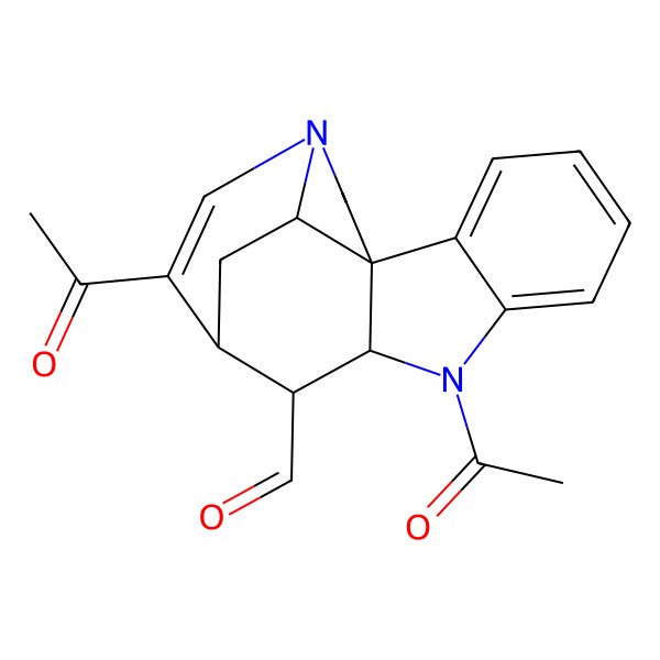 2D Structure of 8,12-Diacetyl-8,14-diazapentacyclo[9.5.2.01,9.02,7.014,17]octadeca-2,4,6,12-tetraene-10-carbaldehyde