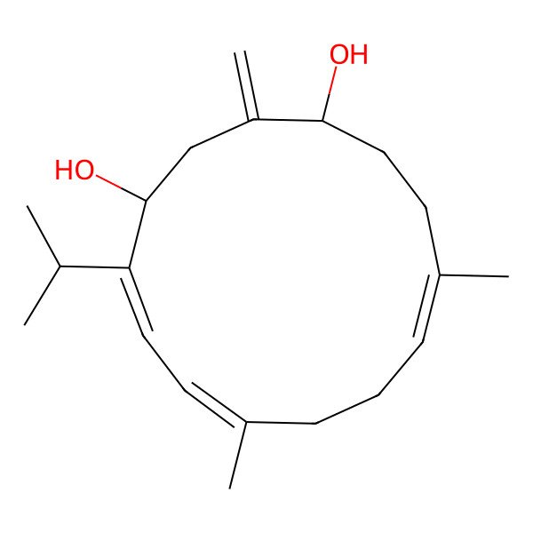 2D Structure of 8,12-Dimethyl-2-methylidene-5-(propan-2-yl)cyclotetradeca-5,7,11-triene-1,4-diol