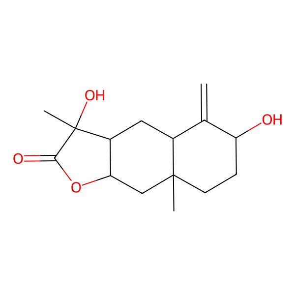 2D Structure of (3R,3aS,4aR,6R,8aR,9aR)-3,6-dihydroxy-3,8a-dimethyl-5-methylidene-3a,4,4a,6,7,8,9,9a-octahydrobenzo[f][1]benzofuran-2-one