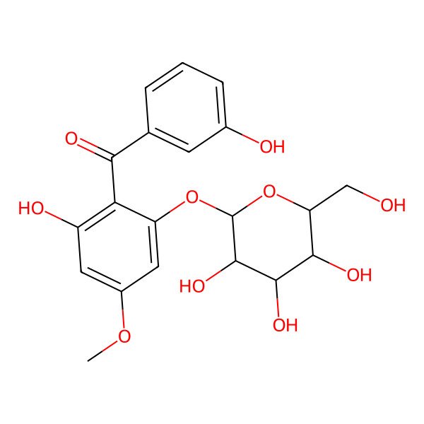 2D Structure of [2-hydroxy-4-methoxy-6-[(2S,3R,4S,5S,6R)-3,4,5-trihydroxy-6-(hydroxymethyl)oxan-2-yl]oxyphenyl]-(3-hydroxyphenyl)methanone