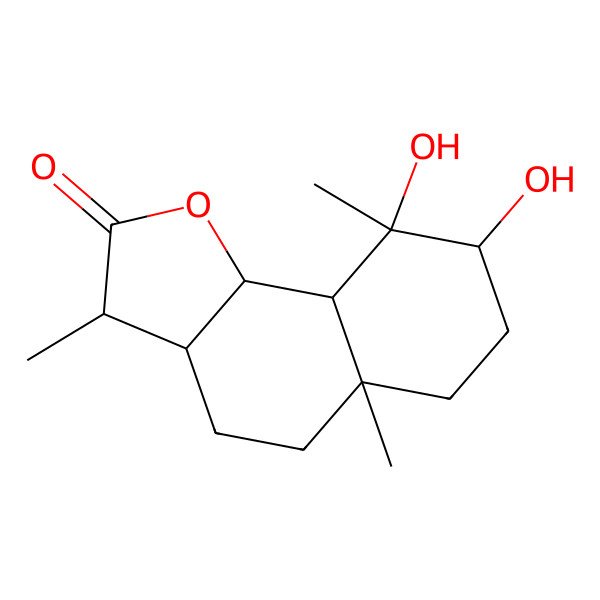 2D Structure of (3R,3aS,5aR,8R,9R,9aR,9bR)-8,9-dihydroxy-3,5a,9-trimethyl-3a,4,5,6,7,8,9a,9b-octahydro-3H-benzo[g][1]benzofuran-2-one