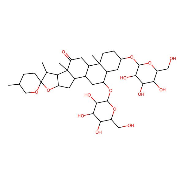 2D Structure of 5',7,9,13-Tetramethyl-16,19-bis[[3,4,5-trihydroxy-6-(hydroxymethyl)oxan-2-yl]oxy]spiro[5-oxapentacyclo[10.8.0.02,9.04,8.013,18]icosane-6,2'-oxane]-10-one