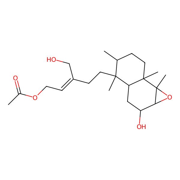 2D Structure of [(Z)-5-[(1aS,2R,3aR,4S,5R,7aR,7bR)-2-hydroxy-4,5,7a,7b-tetramethyl-2,3,3a,5,6,7-hexahydro-1aH-naphtho[1,2-b]oxiren-4-yl]-3-(hydroxymethyl)pent-2-enyl] acetate