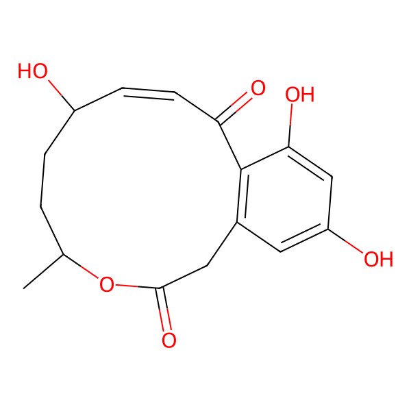 2D Structure of 8,13,15-Trihydroxy-5-methyl-4-oxabicyclo[10.4.0]hexadeca-1(12),9,13,15-tetraene-3,11-dione