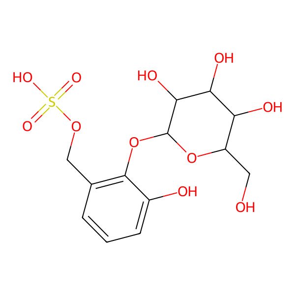 2D Structure of [3-hydroxy-2-[(2S,3R,4S,5S,6R)-3,4,5-trihydroxy-6-(hydroxymethyl)oxan-2-yl]oxyphenyl]methyl hydrogen sulfate