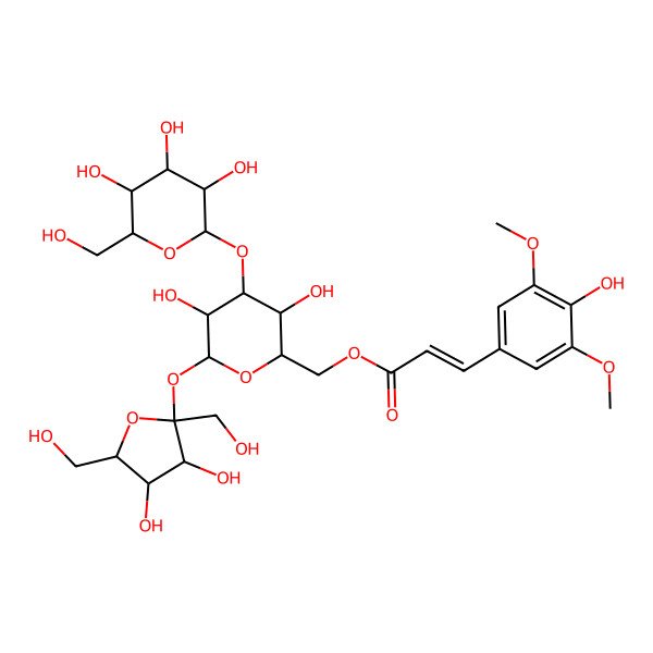 2D Structure of [(2R,3R,4S,5R,6R)-6-[(2S,3S,4S,5R)-3,4-dihydroxy-2,5-bis(hydroxymethyl)oxolan-2-yl]oxy-3,5-dihydroxy-4-[(2S,3R,4S,5S,6R)-3,4,5-trihydroxy-6-(hydroxymethyl)oxan-2-yl]oxyoxan-2-yl]methyl (E)-3-(4-hydroxy-3,5-dimethoxyphenyl)prop-2-enoate