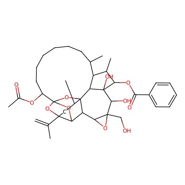 2D Structure of [22-Acetyloxy-10,11-dihydroxy-9-(hydroxymethyl)-2,13,15-trimethyl-4-prop-1-en-2-yl-8,24,26,27-tetraoxaheptacyclo[12.10.1.14,23.15,23.01,6.07,9.011,25]heptacosan-12-yl] benzoate