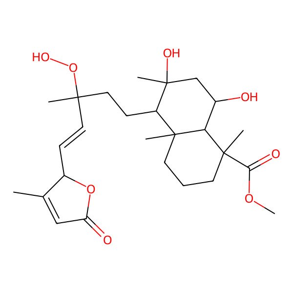 2D Structure of methyl (1R,4aS,5R,6R,8S,8aR)-5-[(E,3R)-3-hydroperoxy-3-methyl-5-[(2S)-3-methyl-5-oxo-2H-furan-2-yl]pent-4-enyl]-6,8-dihydroxy-1,4a,6-trimethyl-3,4,5,7,8,8a-hexahydro-2H-naphthalene-1-carboxylate