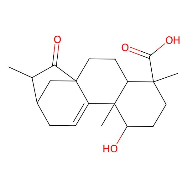 2D Structure of (1S,4R,5S,8R,9S,13S,14R)-8-hydroxy-5,9,14-trimethyl-15-oxotetracyclo[11.2.1.01,10.04,9]hexadec-10-ene-5-carboxylic acid