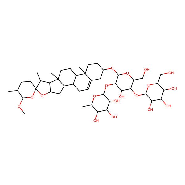 2D Structure of (2S,3R,4R,5R,6S)-2-[(2R,3R,4S,5S,6R)-4-hydroxy-6-(hydroxymethyl)-2-[(1S,2S,4S,5'R,6S,6'R,7S,8R,9S,12S,13R,16S)-6'-methoxy-5',7,9,13-tetramethylspiro[5-oxapentacyclo[10.8.0.02,9.04,8.013,18]icos-18-ene-6,2'-oxane]-16-yl]oxy-5-[(2S,3R,4S,5S,6R)-3,4,5-trihydroxy-6-(hydroxymethyl)oxan-2-yl]oxyoxan-3-yl]oxy-6-methyloxane-3,4,5-triol
