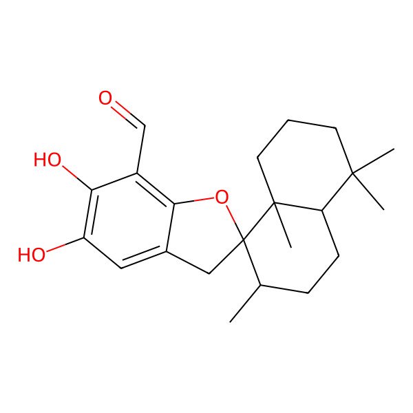 2D Structure of (4aR,7S,8S,8aR)-5',6'-dihydroxy-4,4,7,8a-tetramethylspiro[2,3,4a,5,6,7-hexahydro-1H-naphthalene-8,2'-3H-1-benzofuran]-7'-carbaldehyde