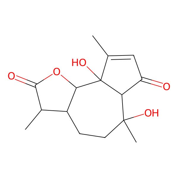 2D Structure of (3S,3aS,6R,6aS,9aS,9bS)-6,9a-dihydroxy-3,6,9-trimethyl-3,3a,4,5,6a,9b-hexahydroazuleno[4,5-b]furan-2,7-dione