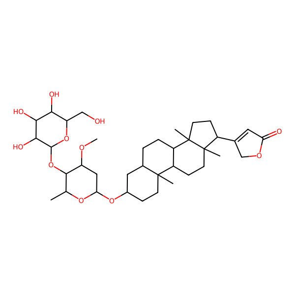 2D Structure of 3-[3-[4-methoxy-6-methyl-5-[3,4,5-trihydroxy-6-(hydroxymethyl)oxan-2-yl]oxyoxan-2-yl]oxy-10,13,14-trimethyl-1,2,3,4,5,6,7,8,9,11,12,15,16,17-tetradecahydrocyclopenta[a]phenanthren-17-yl]-2H-furan-5-one