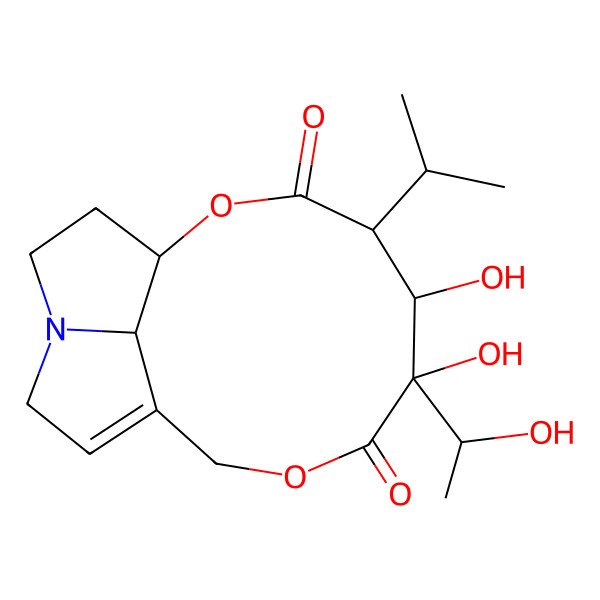 2D Structure of (1R,4S,5R,6R,16R)-5,6-dihydroxy-6-[(1S)-1-hydroxyethyl]-4-propan-2-yl-2,8-dioxa-13-azatricyclo[8.5.1.013,16]hexadec-10-ene-3,7-dione