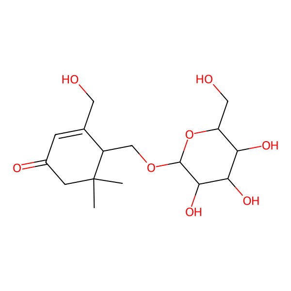 2D Structure of (4S)-3-(hydroxymethyl)-5,5-dimethyl-4-[[(2R,3R,4S,5S,6R)-3,4,5-trihydroxy-6-(hydroxymethyl)oxan-2-yl]oxymethyl]cyclohex-2-en-1-one