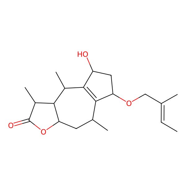 2D Structure of (1S,3aR,5R,6S,8R,9aR)-8-hydroxy-1,5,9-trimethyl-6-[(E)-2-methylbut-2-enoxy]-3a,4,5,6,7,8,9,9a-octahydro-1H-azuleno[6,5-b]furan-2-one