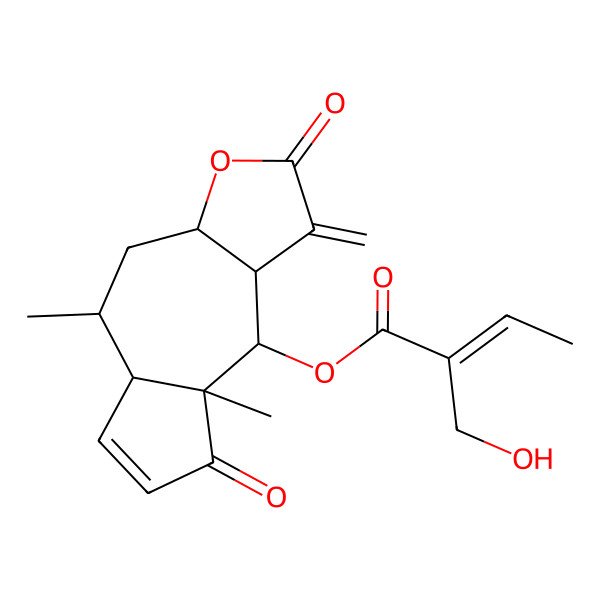 2D Structure of [(3aR,5R,5aR,8aR,9S,9aR)-5,8a-dimethyl-1-methylidene-2,8-dioxo-3a,4,5,5a,9,9a-hexahydroazuleno[6,5-b]furan-9-yl] (Z)-2-(hydroxymethyl)but-2-enoate