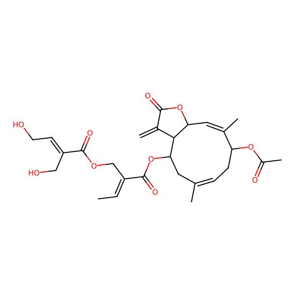 2D Structure of 2-[(9-Acetyloxy-6,10-dimethyl-3-methylidene-2-oxo-3a,4,5,8,9,11a-hexahydrocyclodeca[b]furan-4-yl)oxycarbonyl]but-2-enyl 4-hydroxy-2-(hydroxymethyl)but-2-enoate